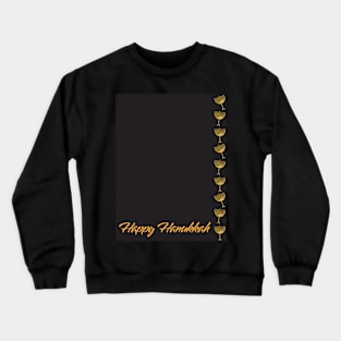 Happy Hanukkah greeting with Golden Menorah illustration on Black background Crewneck Sweatshirt